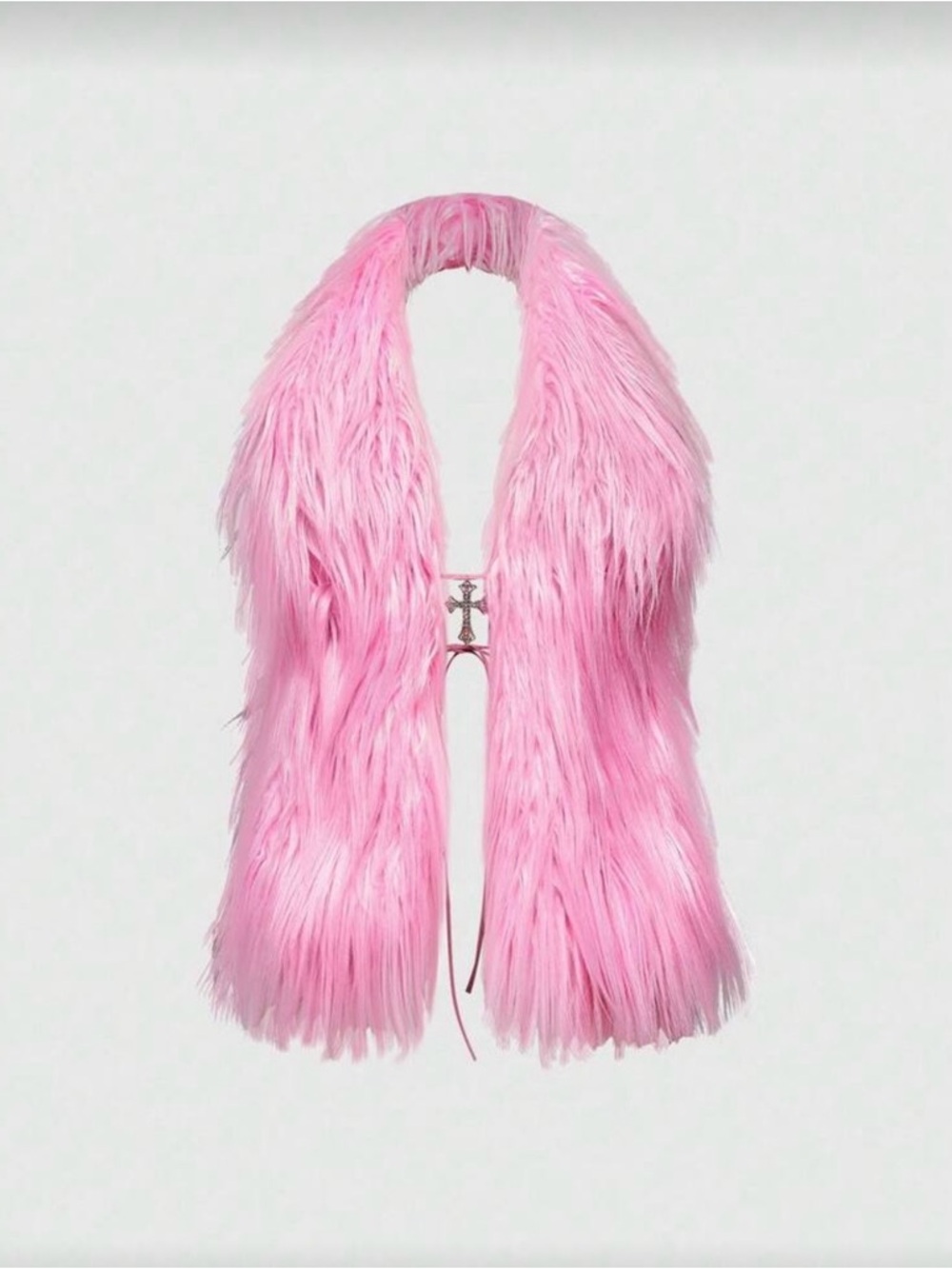 Pink Faux Fur Scarf with Decorative Clasp